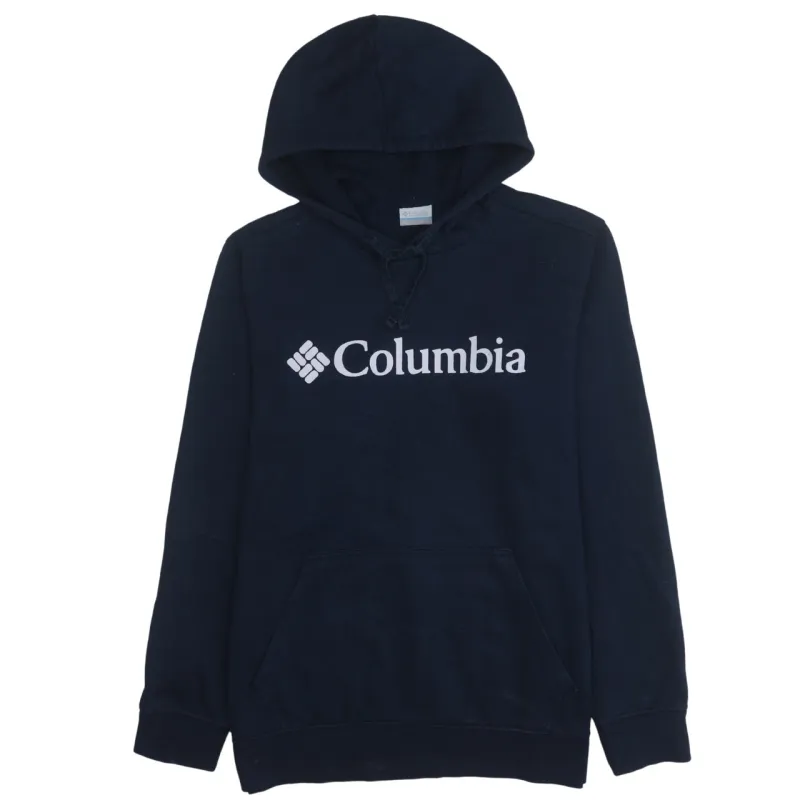 Columbia Navy Blue Hoodie Women’s Large Printed Logo Front Pocket Pullover Sweatshirt made by Vintage Club