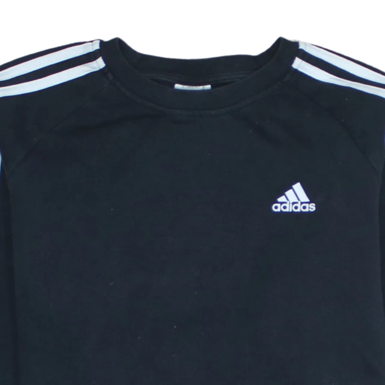 Adidas Black Sweatshirt Women's Small Three Stripe Sleeves Embroidered Chest Logo Pullover Top sold by Vintage Club product image thumbnail 3