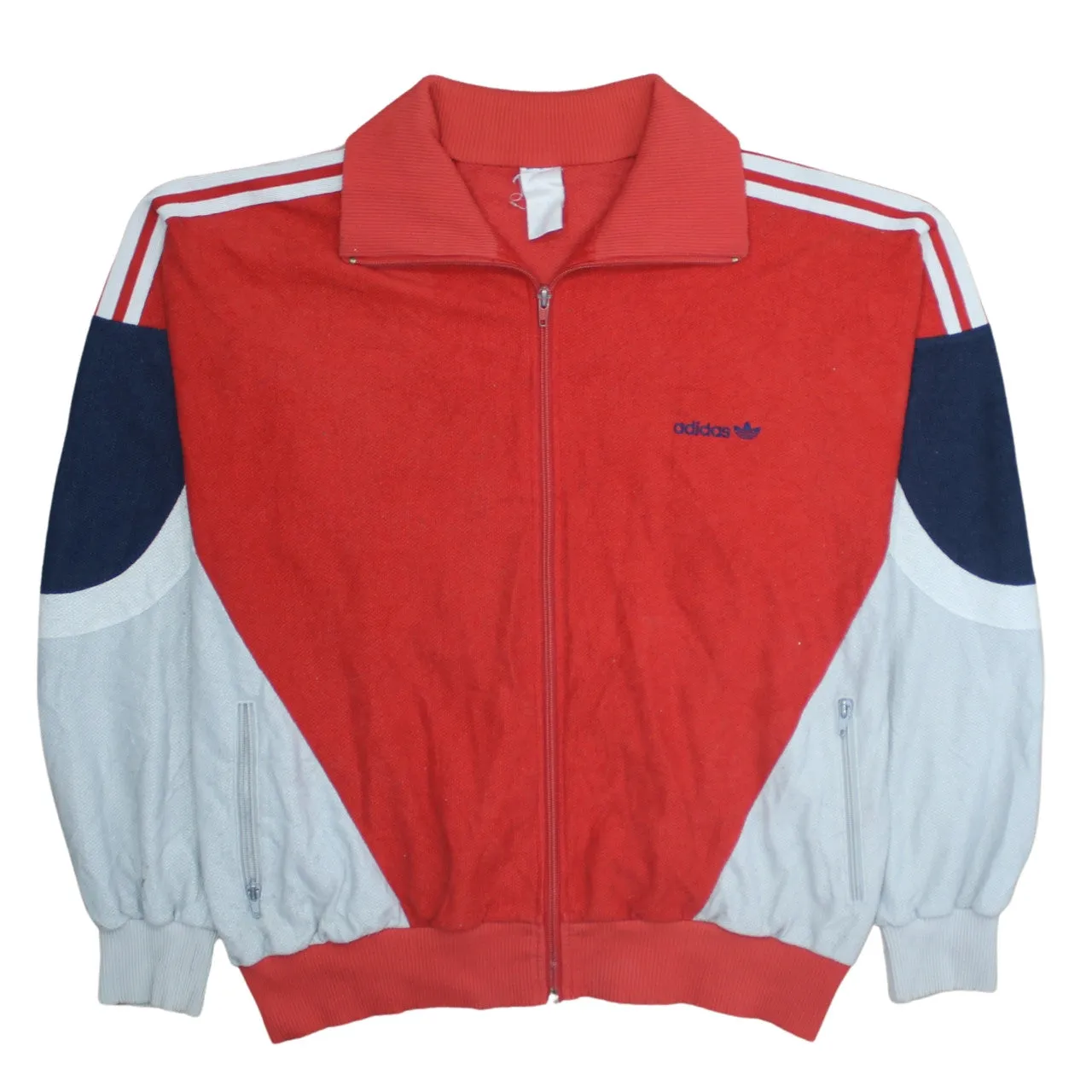 Adidas Red Full Zip Sweatshirt Men's XLarge Trefoil Embroidered Logo Colour Block Track Top sold by Vintage Club