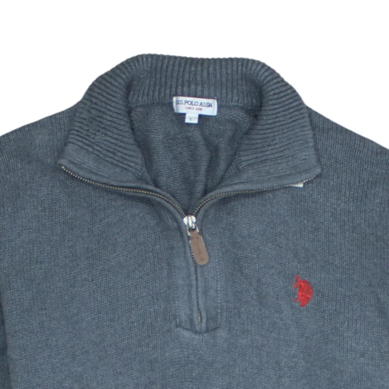 U.S Polo Assn Grey Half Zip Jumper Women's Large Embroidered Chest Logo Knit Sweater sold by Vintage Club product image thumbnail 3