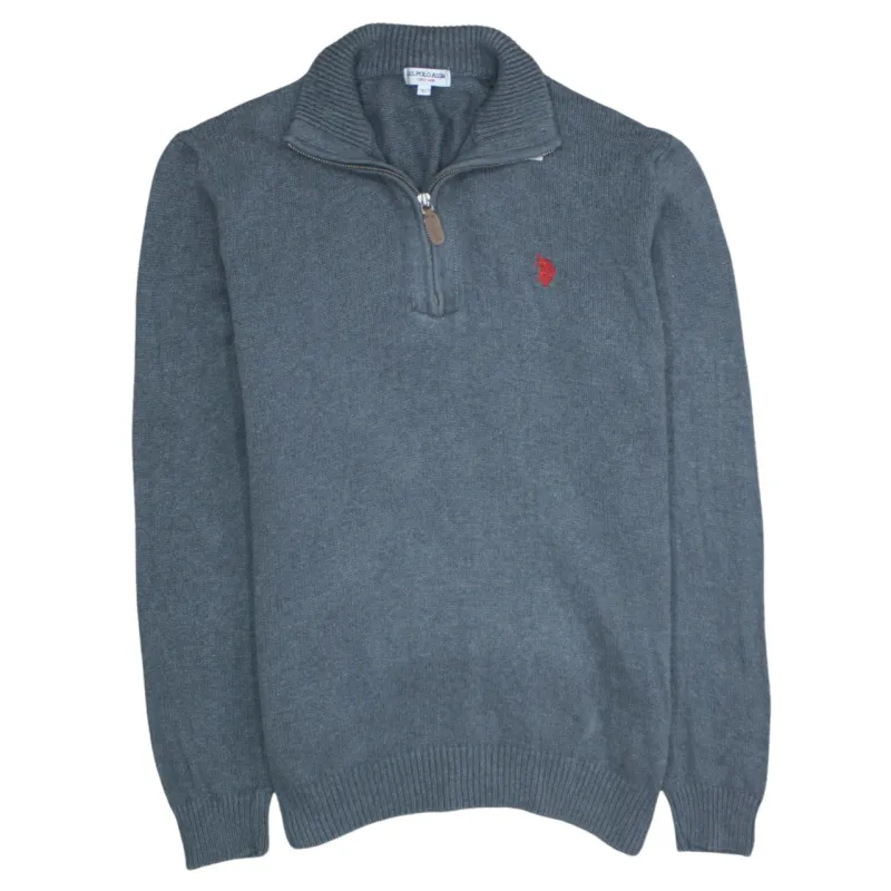 U.S Polo Assn Grey Half Zip Jumper Women's Large Embroidered Chest Logo Knit Sweater sold by Vintage Club