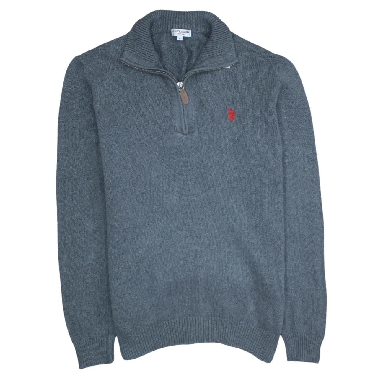 U.S Polo Assn Grey Half Zip Jumper Women's Large Embroidered Chest Logo Knit Sweater sold by Vintage Club