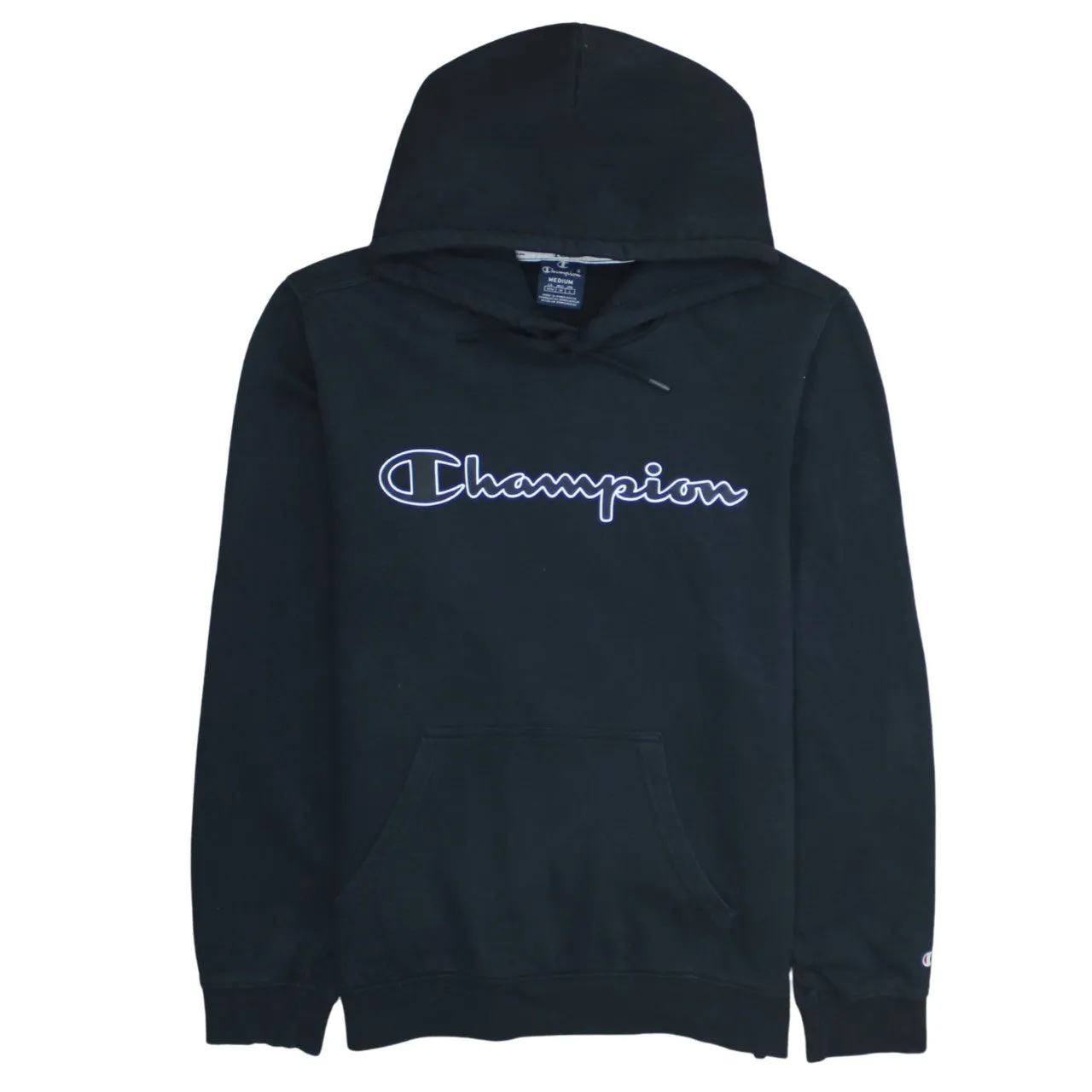 Champion 90's Spellout Pullover Hoodie Medium Black sold by Vintage Club