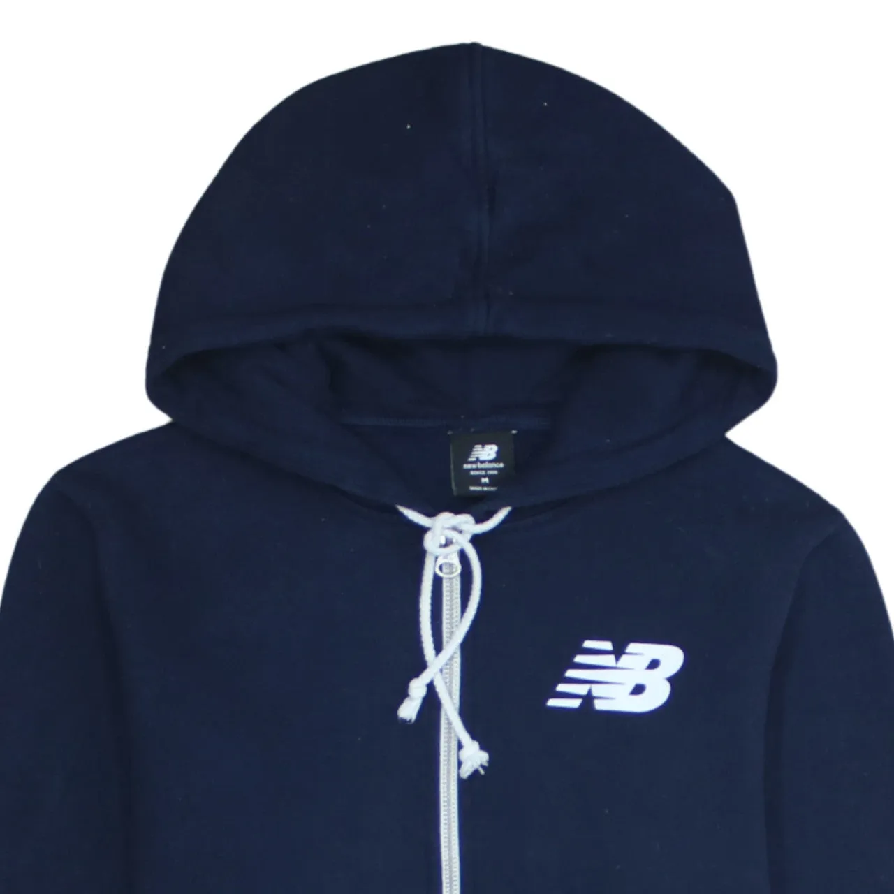 New Balance Navy Blue Zip Hoodie Women’s Medium Printed Chest Logo Drawstring Hood Sweatshirt sold by Vintage Club product image thumbnail 3