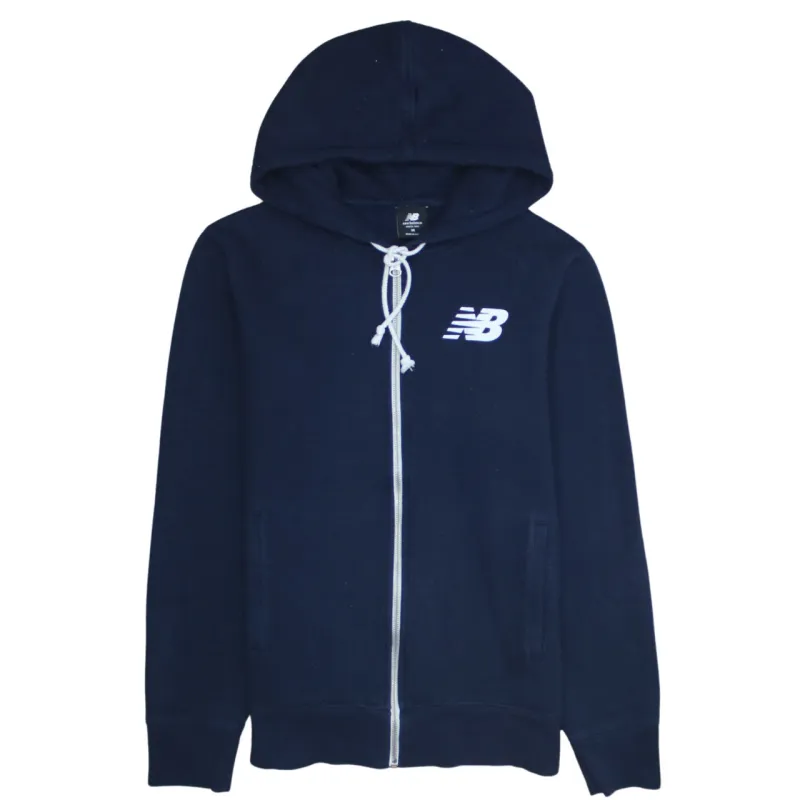 New Balance Navy Blue Zip Hoodie Women’s Medium Printed Chest Logo Drawstring Hood Sweatshirt made by New Balance