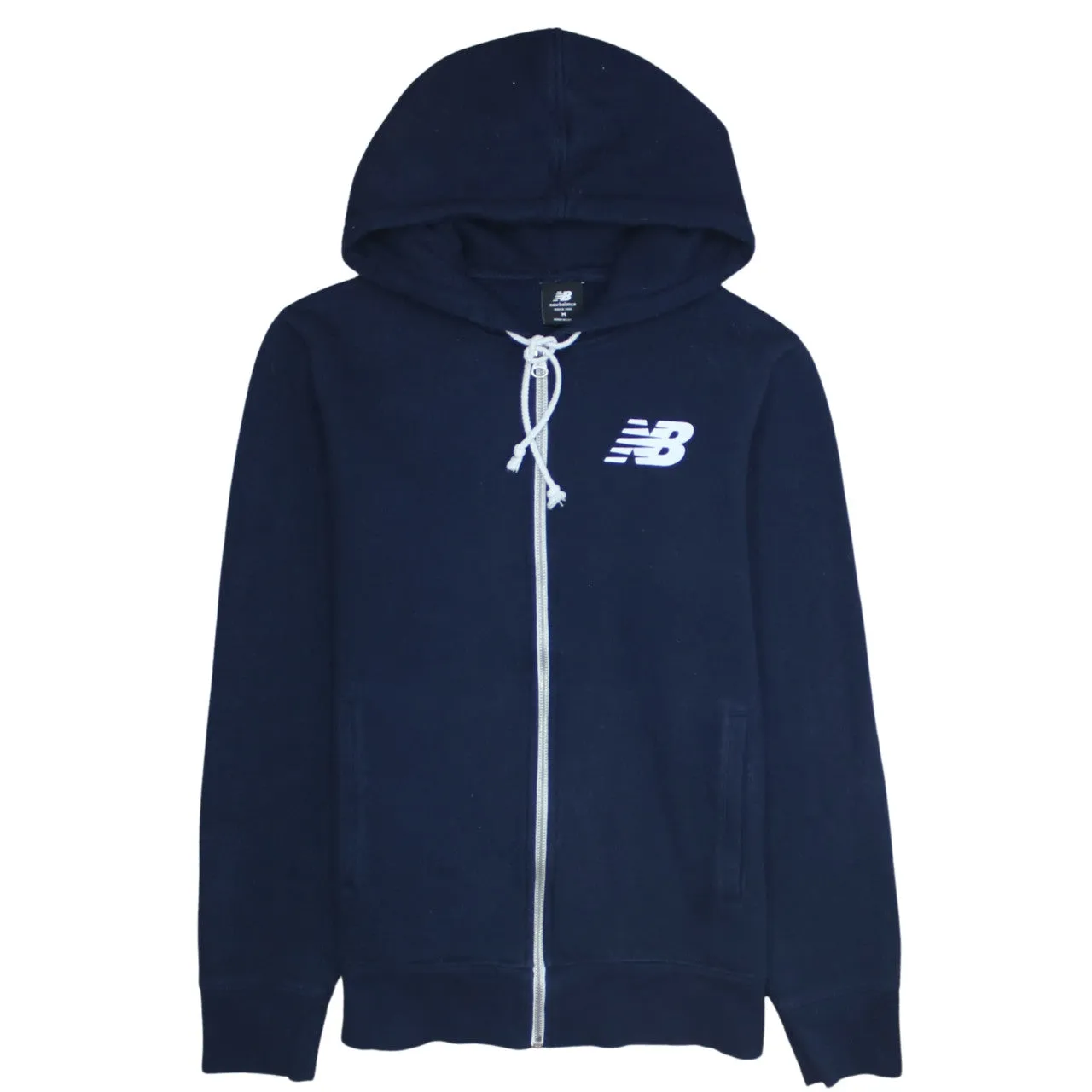 New Balance Navy Blue Zip Hoodie Women’s Medium Printed Chest Logo Drawstring Hood Sweatshirt sold by Vintage Club