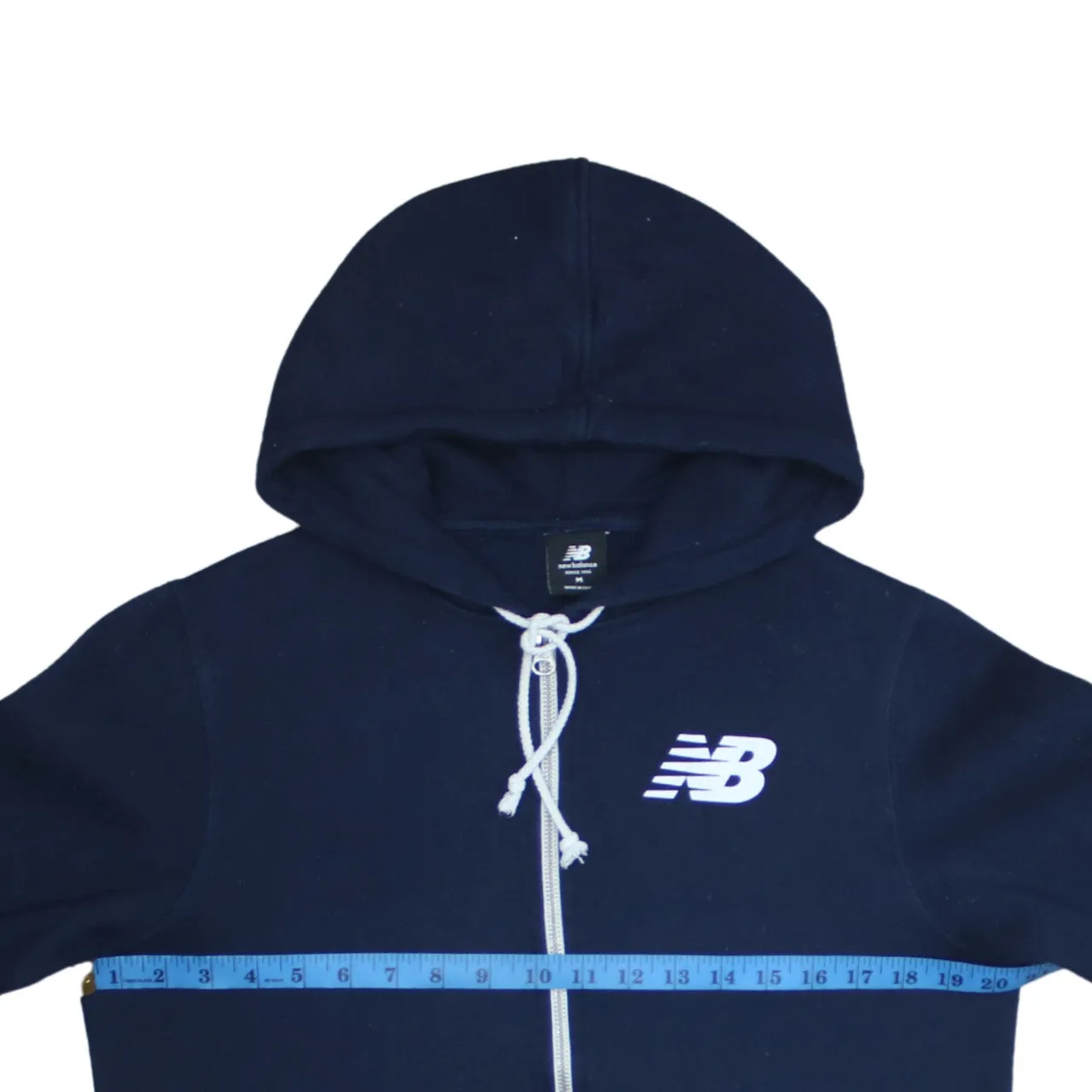 New Balance Navy Blue Zip Hoodie Women’s Medium Printed Chest Logo Drawstring Hood Sweatshirt sold by Vintage Club product image thumbnail 5