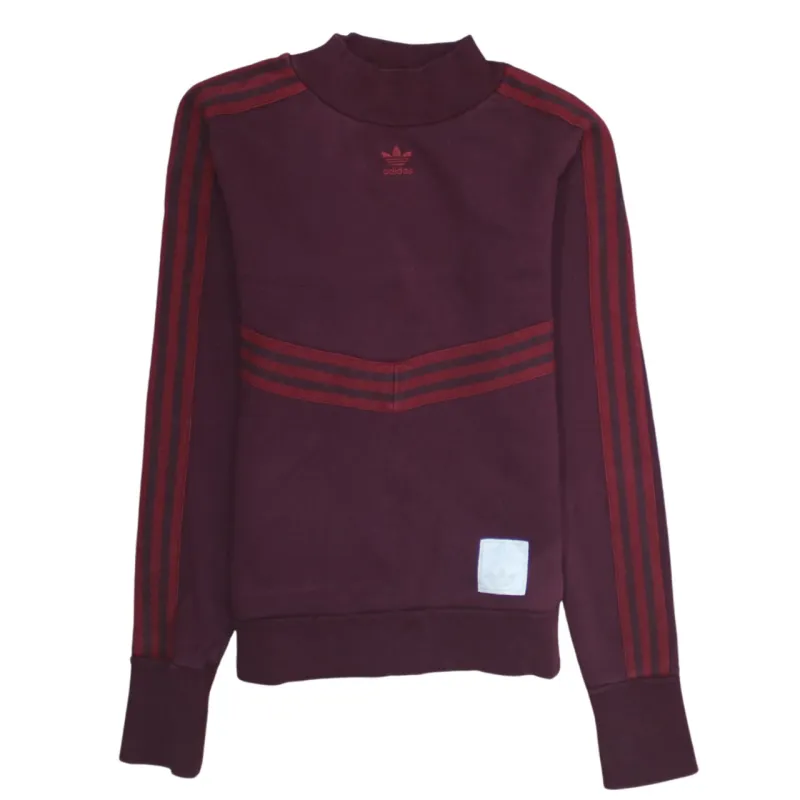 Adidas 90's Striped Sleeve Turtle Neck Sweatshirt Large Burgundy Red sold by Vintage Club
