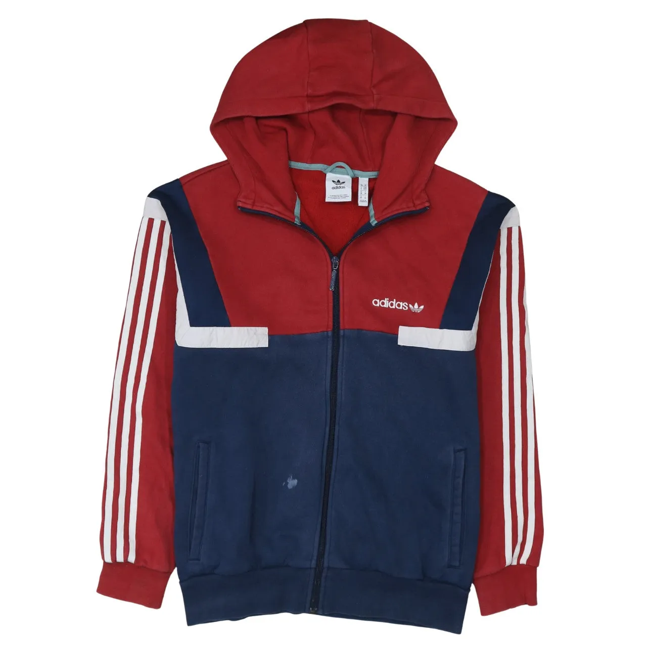 Adidas 90's Striped Sleeve Full Zip Up Hoodie Medium Navy Blue sold by Vintage Club