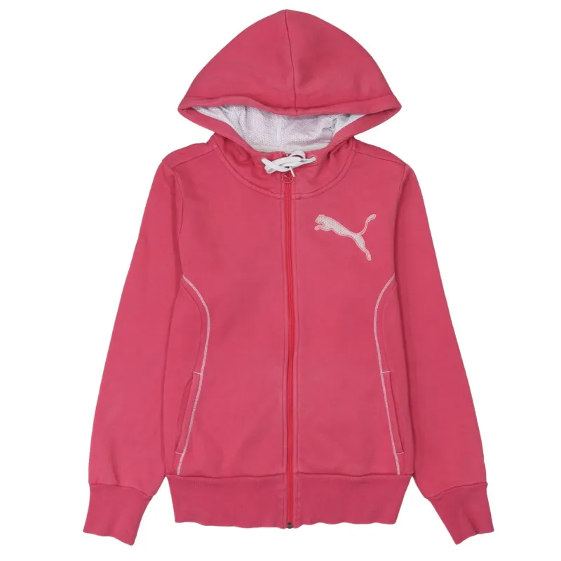 Puma Pink Zip Hoodie Women’s Small Embroidered Chest Logo Split Pockets Fleece Top sold by Vintage Club