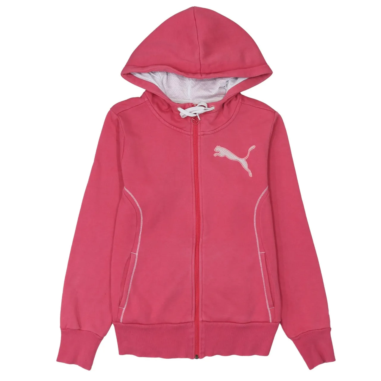 Puma Pink Zip Hoodie Women’s Small Embroidered Chest Logo Split Pockets Fleece Top sold by Vintage Club