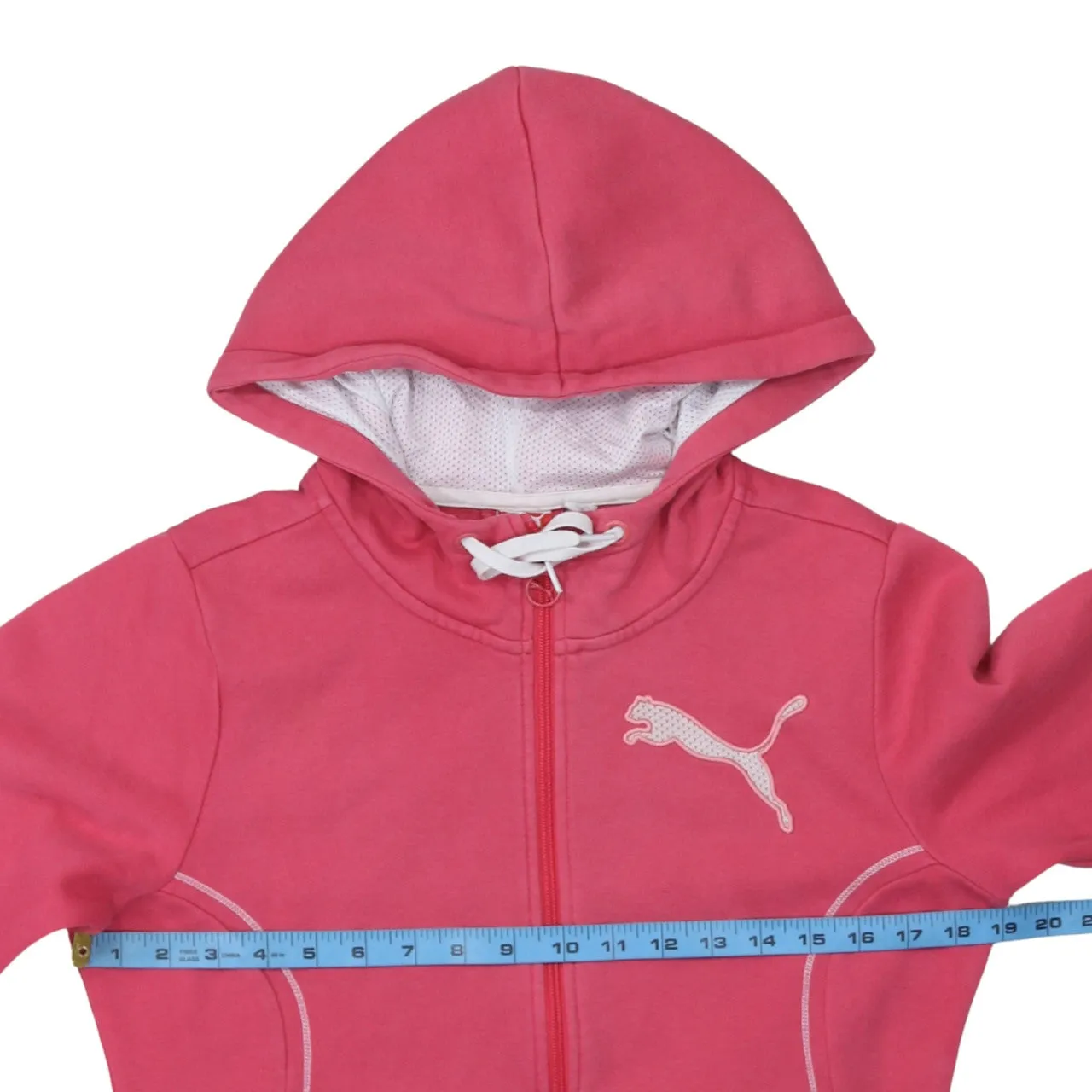 Puma Pink Zip Hoodie Women’s Small Embroidered Chest Logo Split Pockets Fleece Top sold by Vintage Club product image thumbnail 5