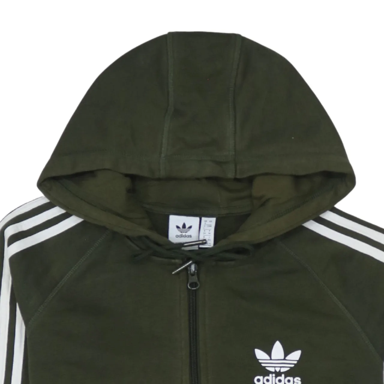 Adidas Khaki Green Zip Hoodie Women’s XSmall Trefoil Printed Logo Three Stripe Sleeves Sweatshirt sold by Vintage Club product image thumbnail 3