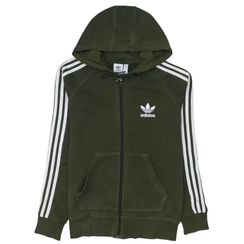 Adidas Khaki Green Zip Hoodie Women’s XSmall Trefoil Printed Logo Three Stripe Sleeves Sweatshirt made by Adidas