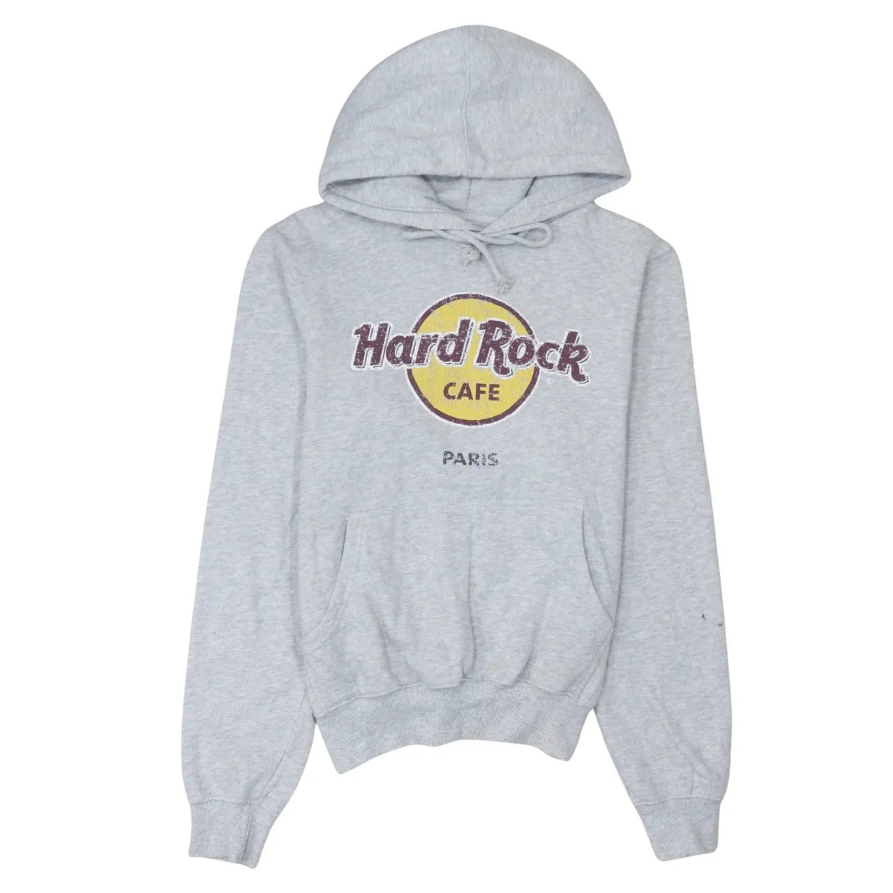 Hard Rock Cafe Grey Hoodie Women's Small Paris Printed Logo Front Pouch Pullover Sweatshirt sold by Vintage Club