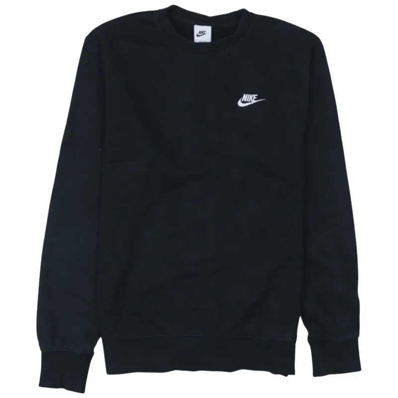 Nike Black Sweatshirt Men's Small Embroidered Swoosh Logo Crewneck Pullover Fleece Top made by Nike