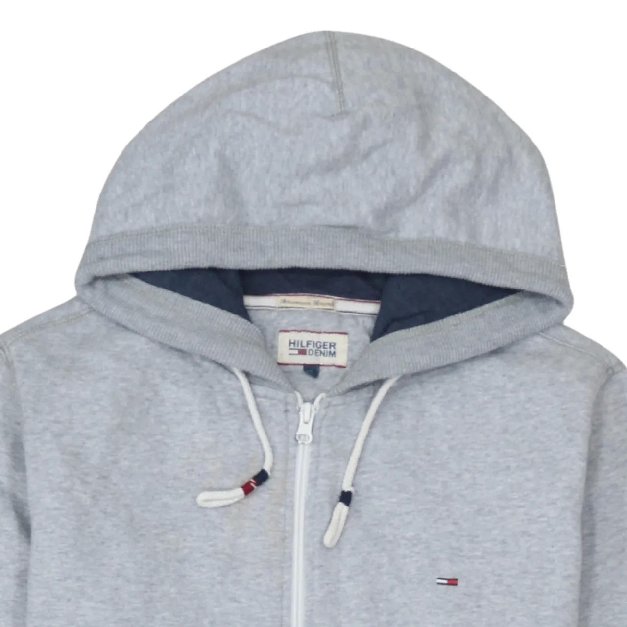 Tommy Hilfiger 90's Drawstring Pockets Full Zip Up Hoodie Large Grey sold by Vintage Club product image thumbnail 3