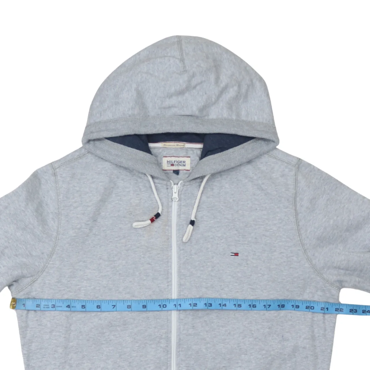 Tommy Hilfiger 90's Drawstring Pockets Full Zip Up Hoodie Large Grey sold by Vintage Club product image thumbnail 5