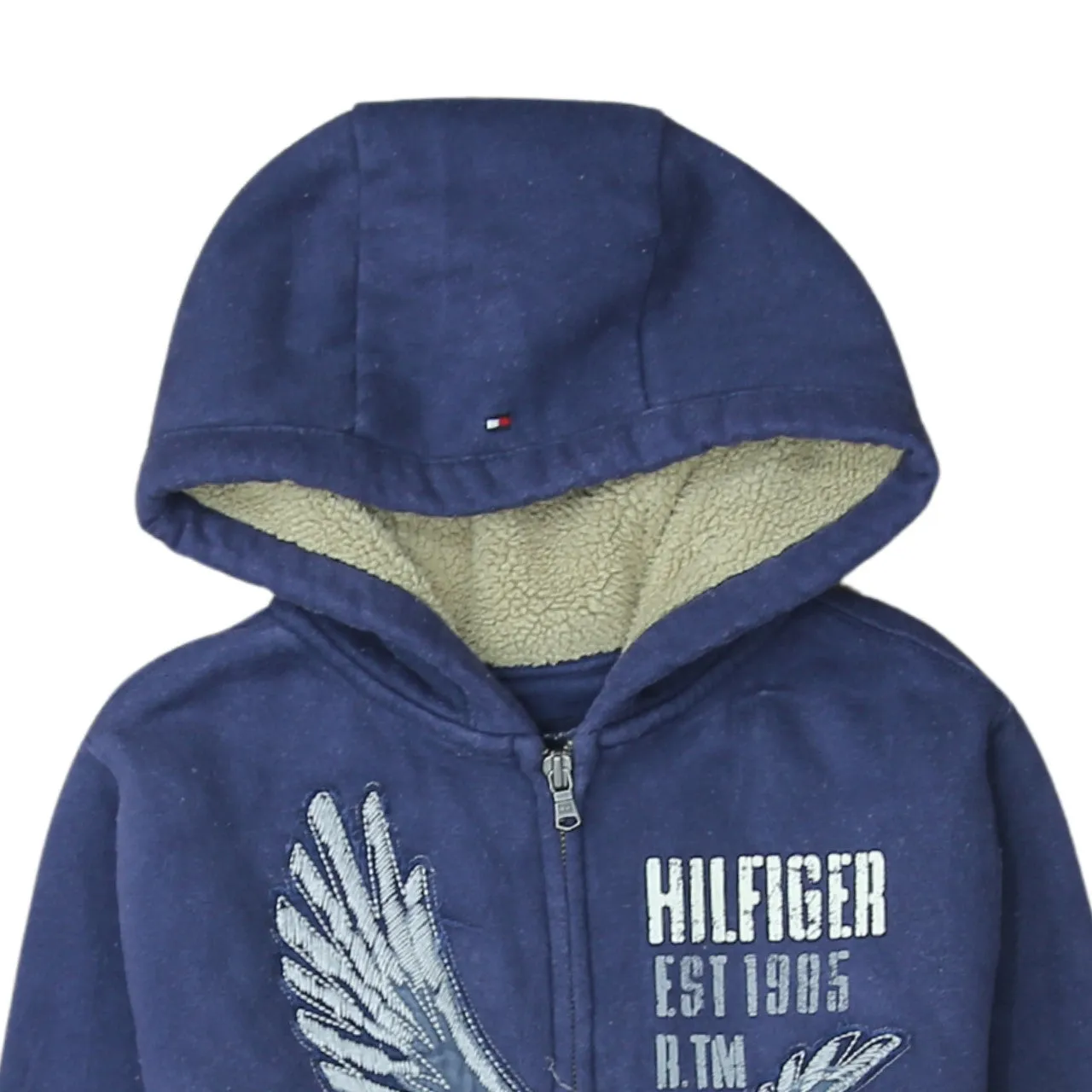 Tommy Hilfiger 90's Drawstring Pockets Full Zip Up Hoodie Large Navy Blue sold by Vintage Club product image thumbnail 3