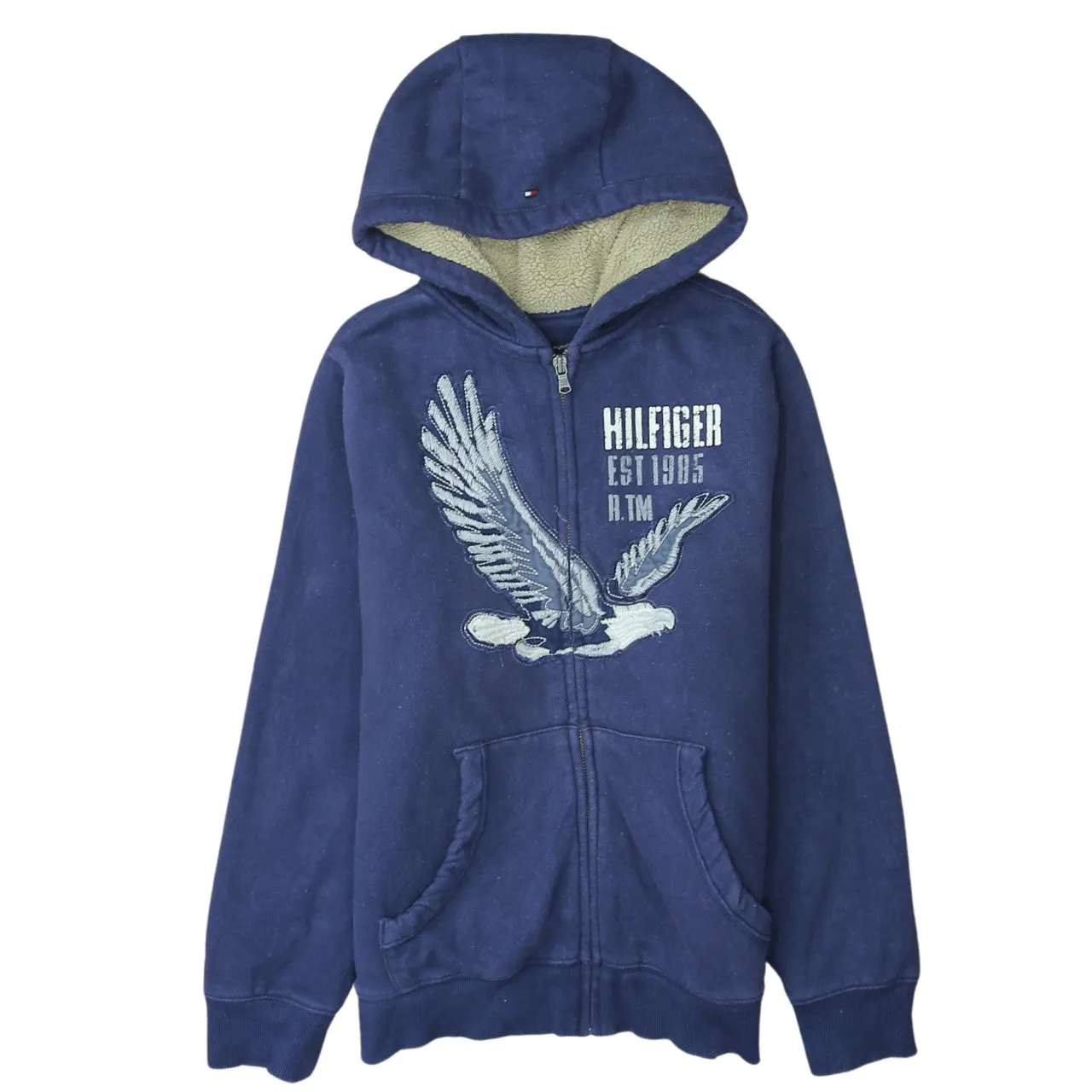 Tommy Hilfiger 90's Drawstring Pockets Full Zip Up Hoodie Large Navy Blue sold by Vintage Club