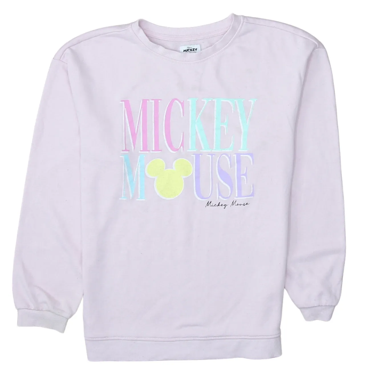 Disney Pastel Pink Sweatshirt Women's Medium Printed Mickey Mouse Logo Pullover Top sold by Vintage Club