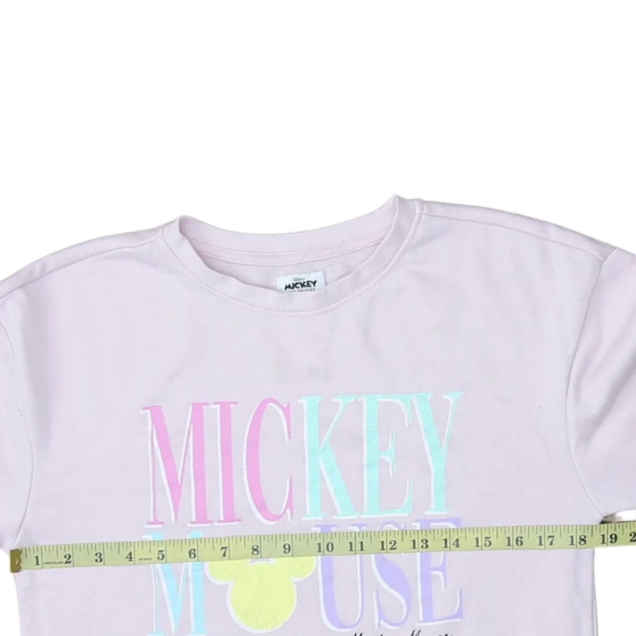 Disney Pastel Pink Sweatshirt Women's Medium Printed Mickey Mouse Logo Pullover Top sold by Vintage Club product image thumbnail 5