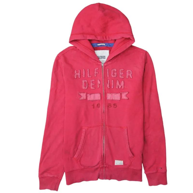 Tommy Hilfiger Pink Red Full Zip Hoodie Women's XLarge Embroidered Front Logo Pockets Sweatshirt made by Tommy Hilfiger