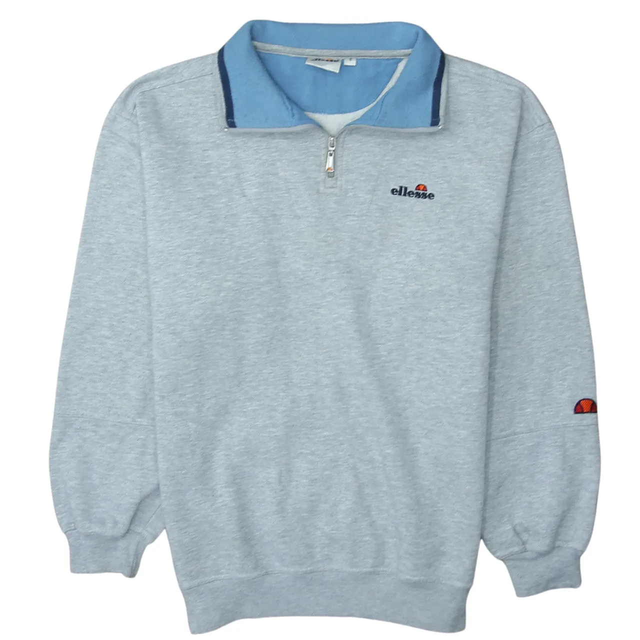 Ellesse Light Grey Sweatshirt Men’s Small Quarter Zip Embroidered Logo Contrast Collar Pullover Top sold by Vintage Club