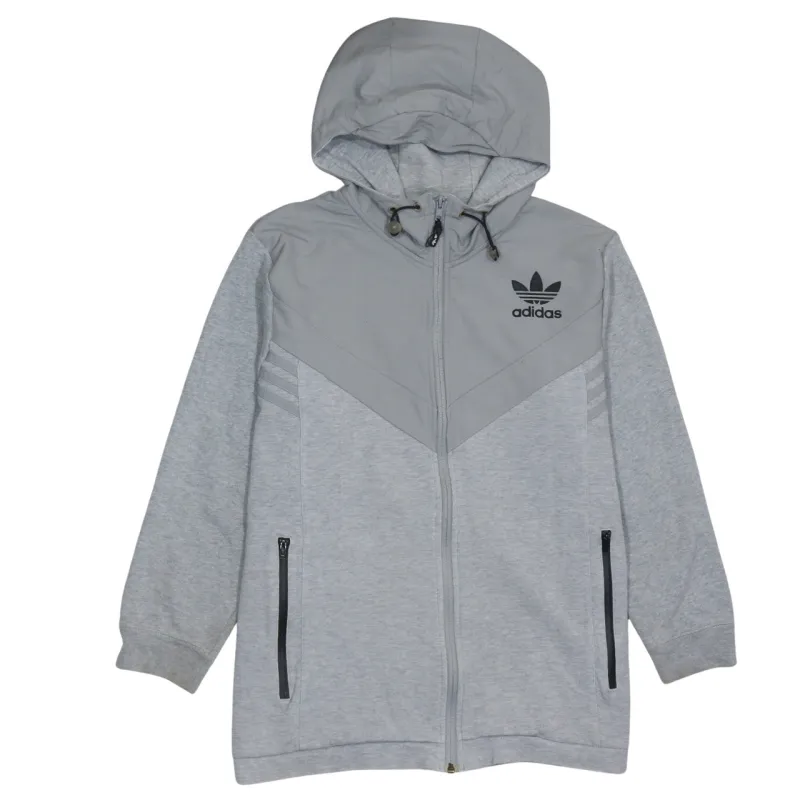 Adidas Light Grey Full Zip Hoodie Women’s Large Trefoil Logo Zip Pockets Casual Jacket sold by Vintage Club