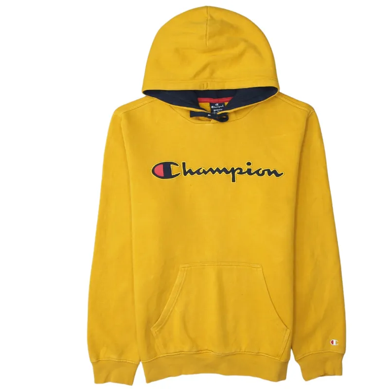 Champion 90's Spellout Pullover Hoodie Medium Yellow made by Champion