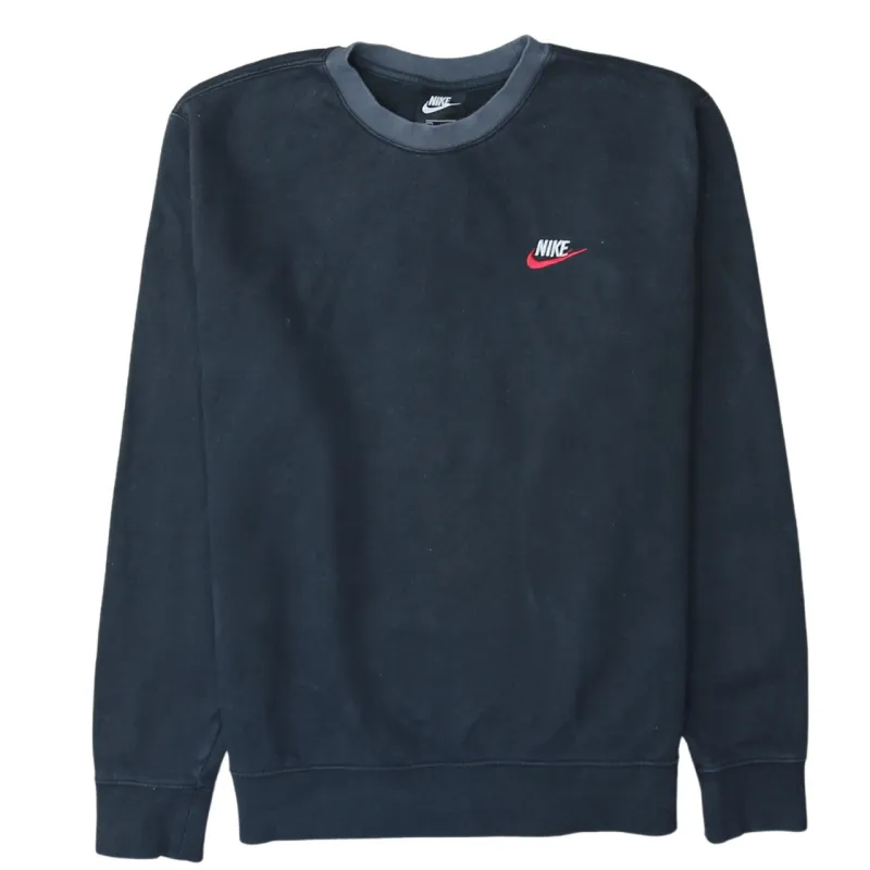 Nike Black Crewneck Sweatshirt Men's Medium Embroidered Swoosh Logo Pullover Fleece Top made by Nike