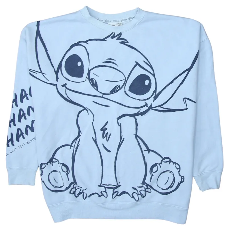 Disney Blue Sweatshirt Women's Medium Stitch Printed Graphic Crewneck Pullover Jumper sold by Vintage Club