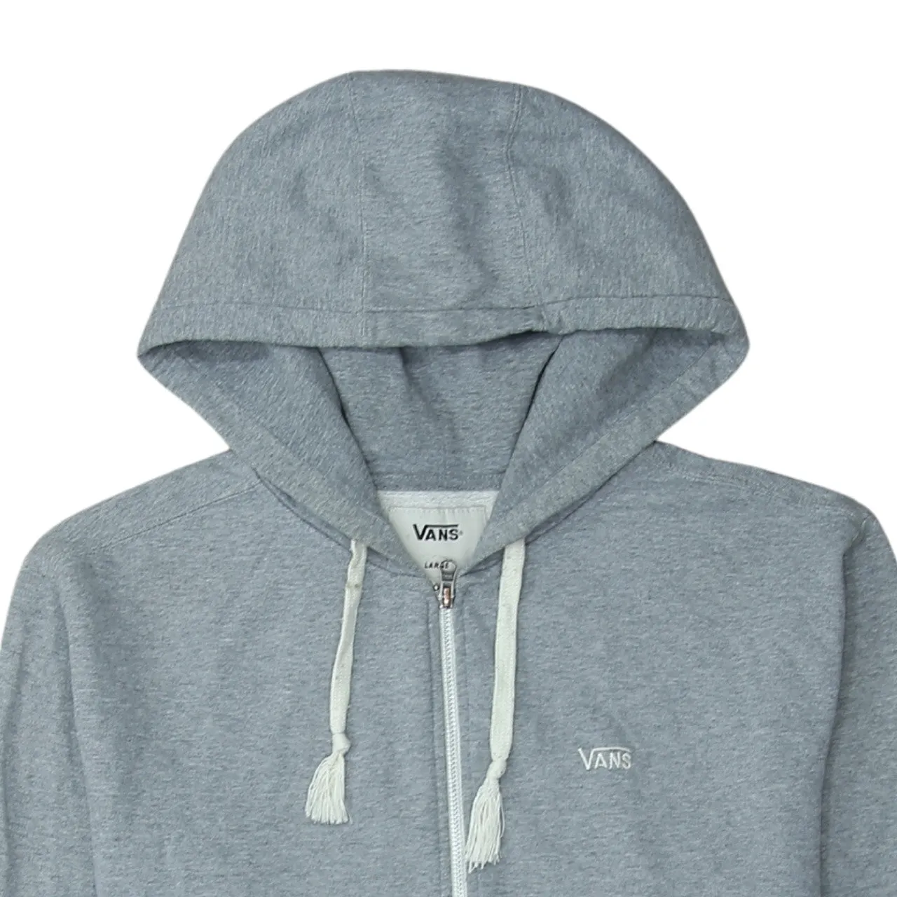 Vans Light Grey Zip Hoodie Women's Large Embroidered Chest Logo Drawstring Hood Sweatshirt sold by Vintage Club product image thumbnail 3