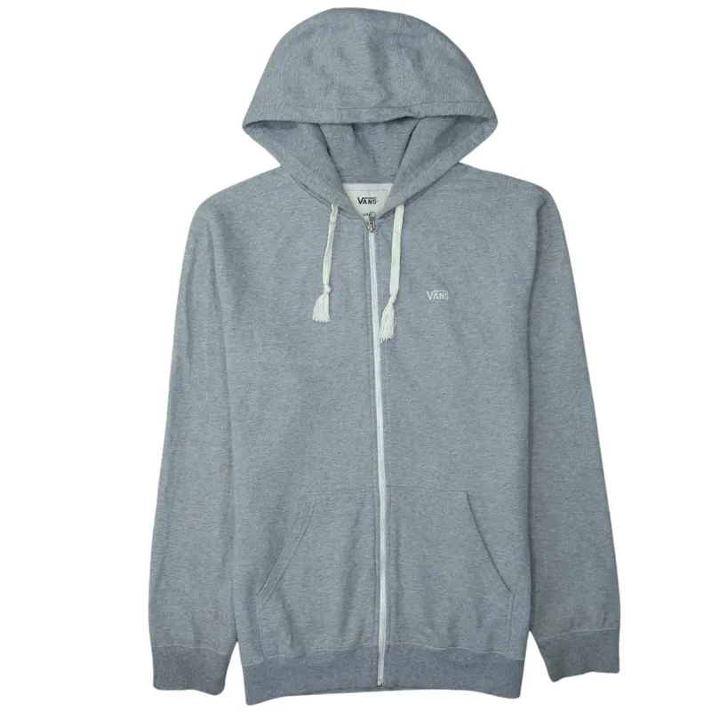 Vans Light Grey Zip Hoodie Women's Large Embroidered Chest Logo Drawstring Hood Sweatshirt made by Vans