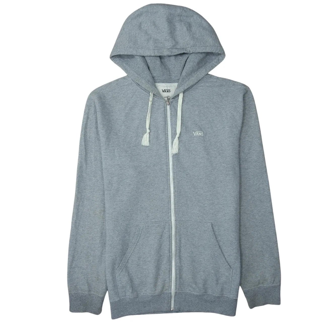 Vans Light Grey Zip Hoodie Women's Large Embroidered Chest Logo Drawstring Hood Sweatshirt sold by Vintage Club