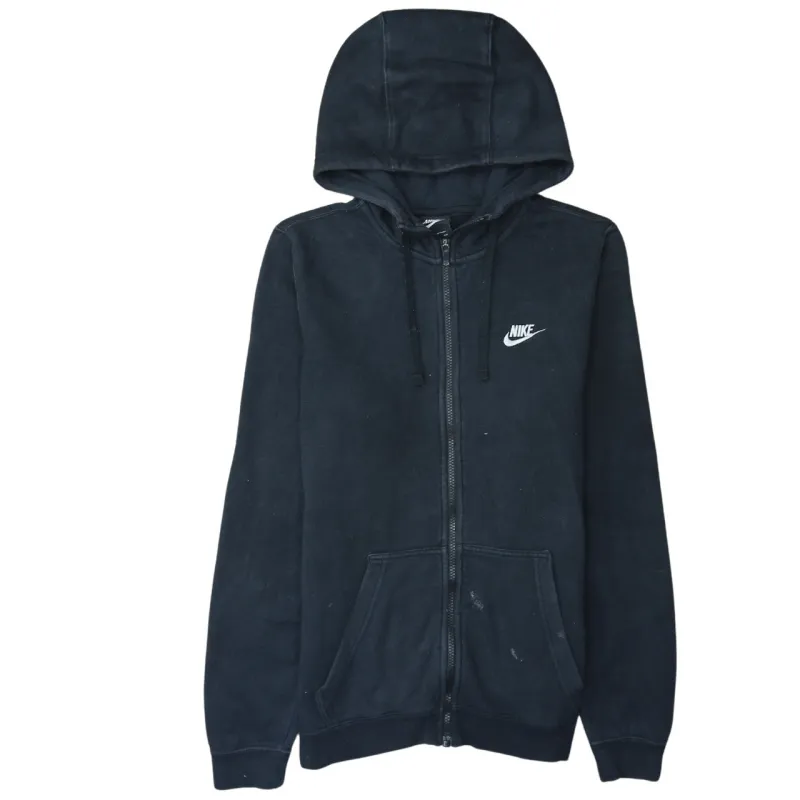 Nike Black Full Zip Hoodie Men's Small Embroidered Swoosh Drawstring Pockets Sweatshirt sold by Vintage Club