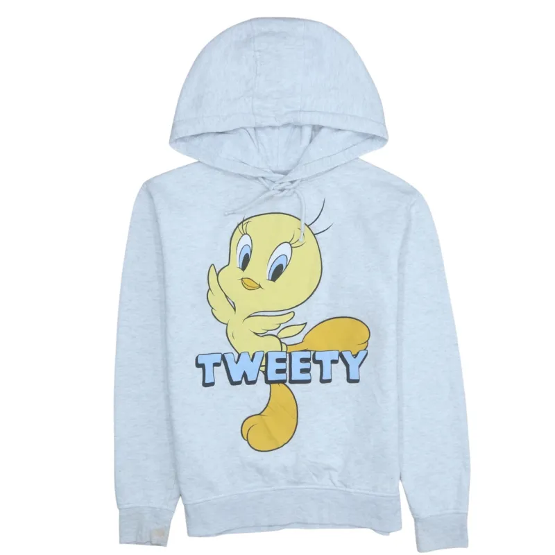 Looney Tunes Light Grey Hoodie Women’s XXSmall Tweety Printed Front Drawstring Fleece Top made by Vintage Club