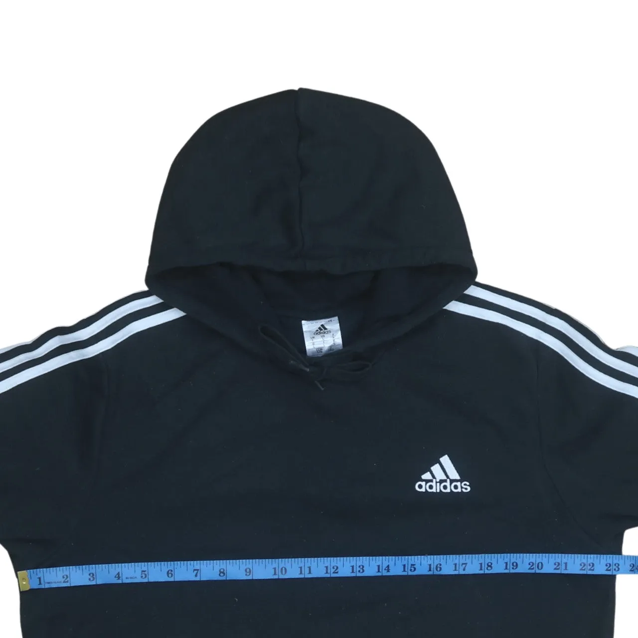 Adidas 90's Striped Sleeve Pullover Hoodie Large Black sold by Vintage Club product image thumbnail 5