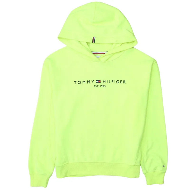 Tommy Hilfiger Neon Green Hoodie Men’s XSmall Printed Logo Ribbed Cuffs Pullover Sweatshirt made by Tommy Hilfiger