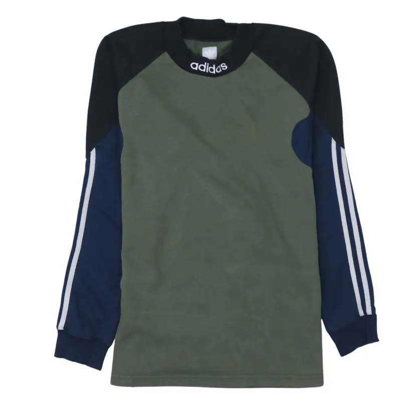 Adidas Khaki Green Sweatshirt Men's Small Embroidered Neck Logo Three Stripe Sleeves Top made by Adidas