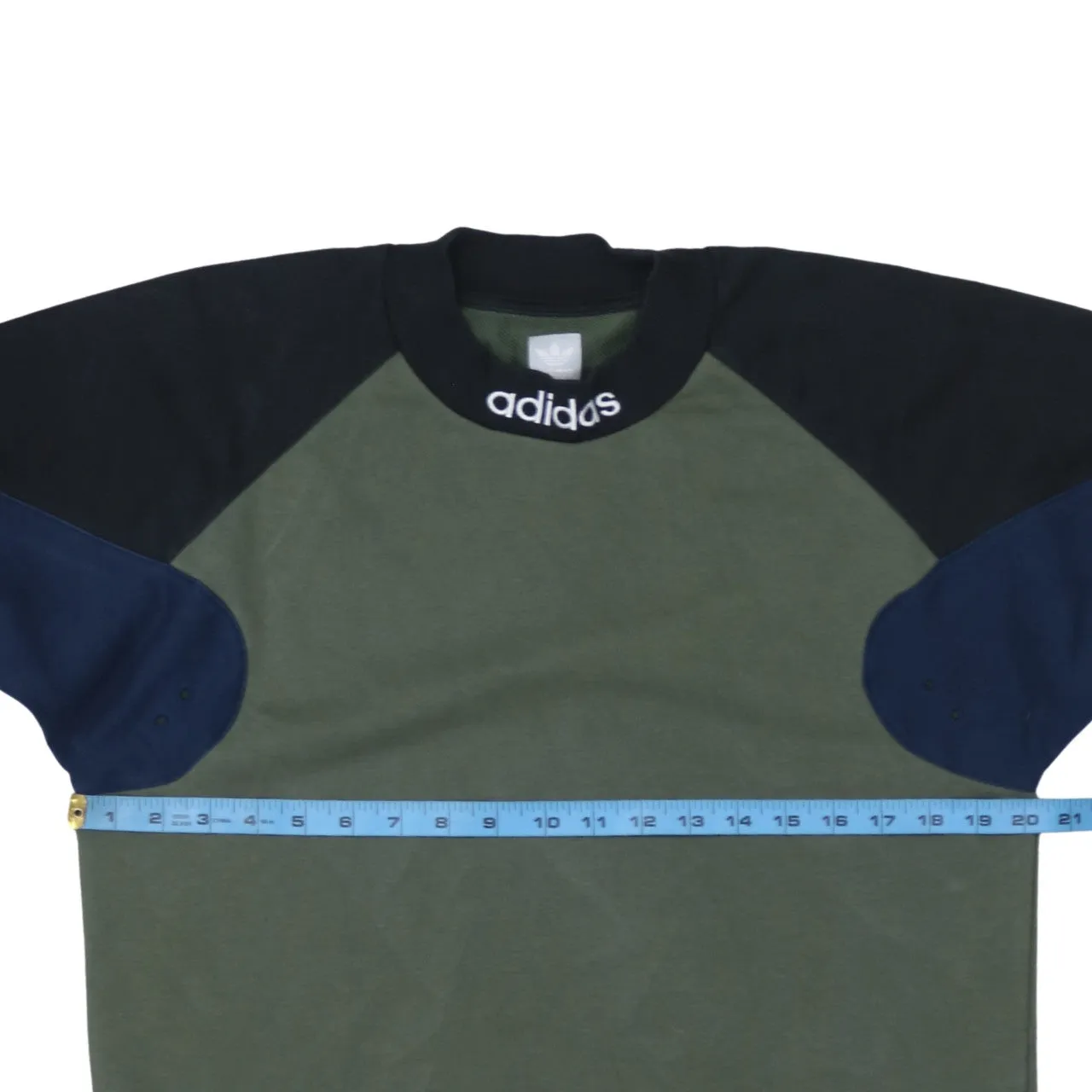 Adidas Khaki Green Sweatshirt Men's Small Embroidered Neck Logo Three Stripe Sleeves Top sold by Vintage Club product image thumbnail 5