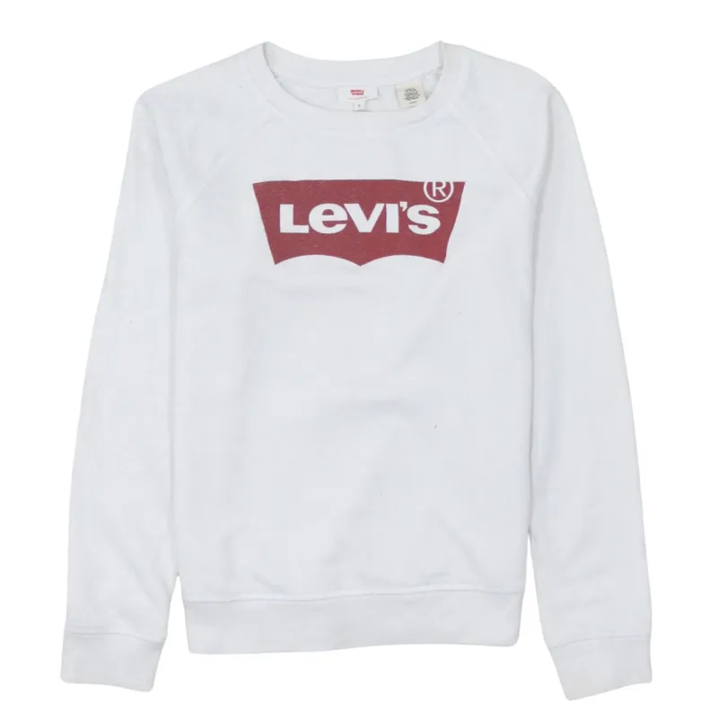 Levi's White Sweatshirt Men's Small Burgundy Printed Logo Crewneck Pullover Fleece Top made by Levi's