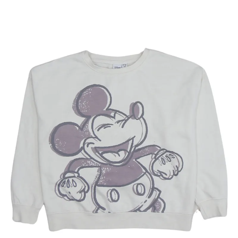 Disney Cream Sweatshirt Women's Large Printed Mickey Mouse Graphic Fleece Pullover Top sold by Vintage Club