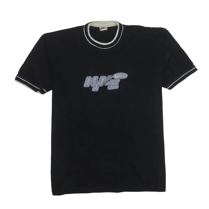 Nike Black T Shirt Men's Medium Printed Chest Logo Contrast Ringer Trim Casual Top Tee sold by Vintage Club