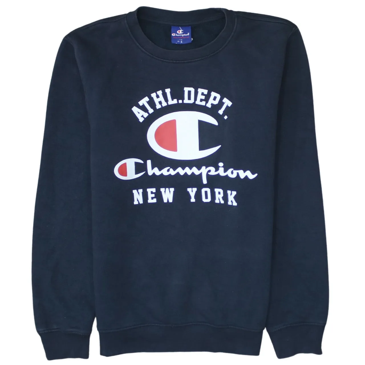 Champion 90's Spellout Crew Neck Sweatshirt Medium Navy Blue sold by Vintage Club
