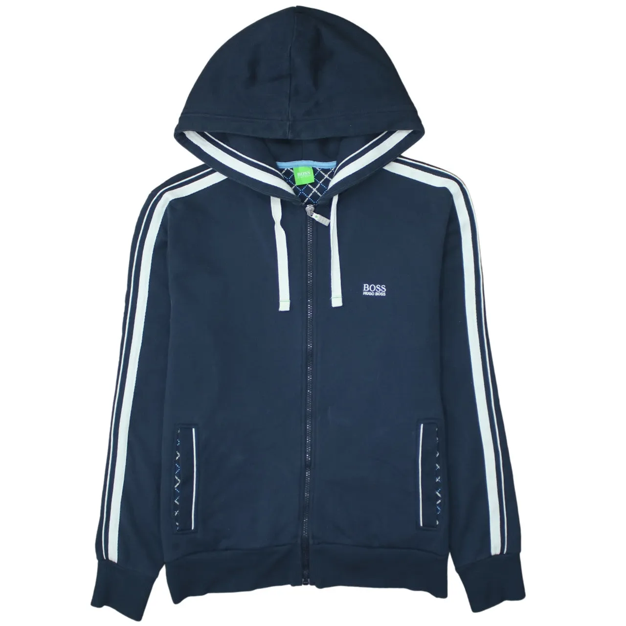 HUGO BOSS 90's Lightweight Full Zip Up Hoodie Medium Navy Blue sold by Vintage Club