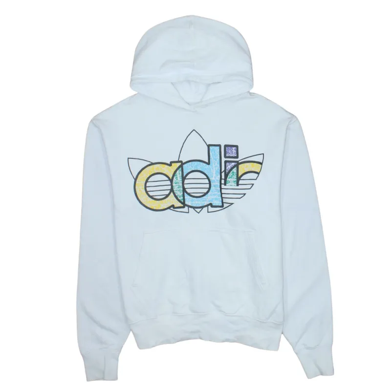 Adidas White Hoodie Men’s Medium Trefoil Graphic Printed Logo Pullover Sweatshirt made by Adidas