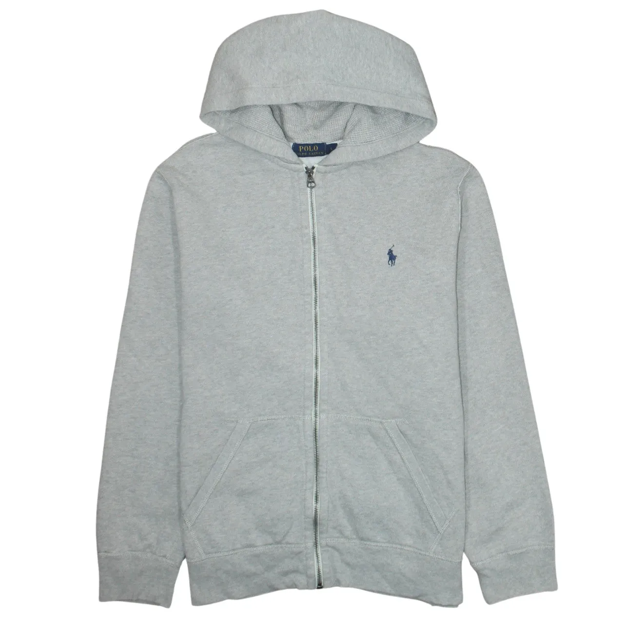 Polo Ralph Lauren Grey Zip Hoodie Women's Large Embroidered Pony Logo Split Pockets Sweatshirt sold by Vintage Club