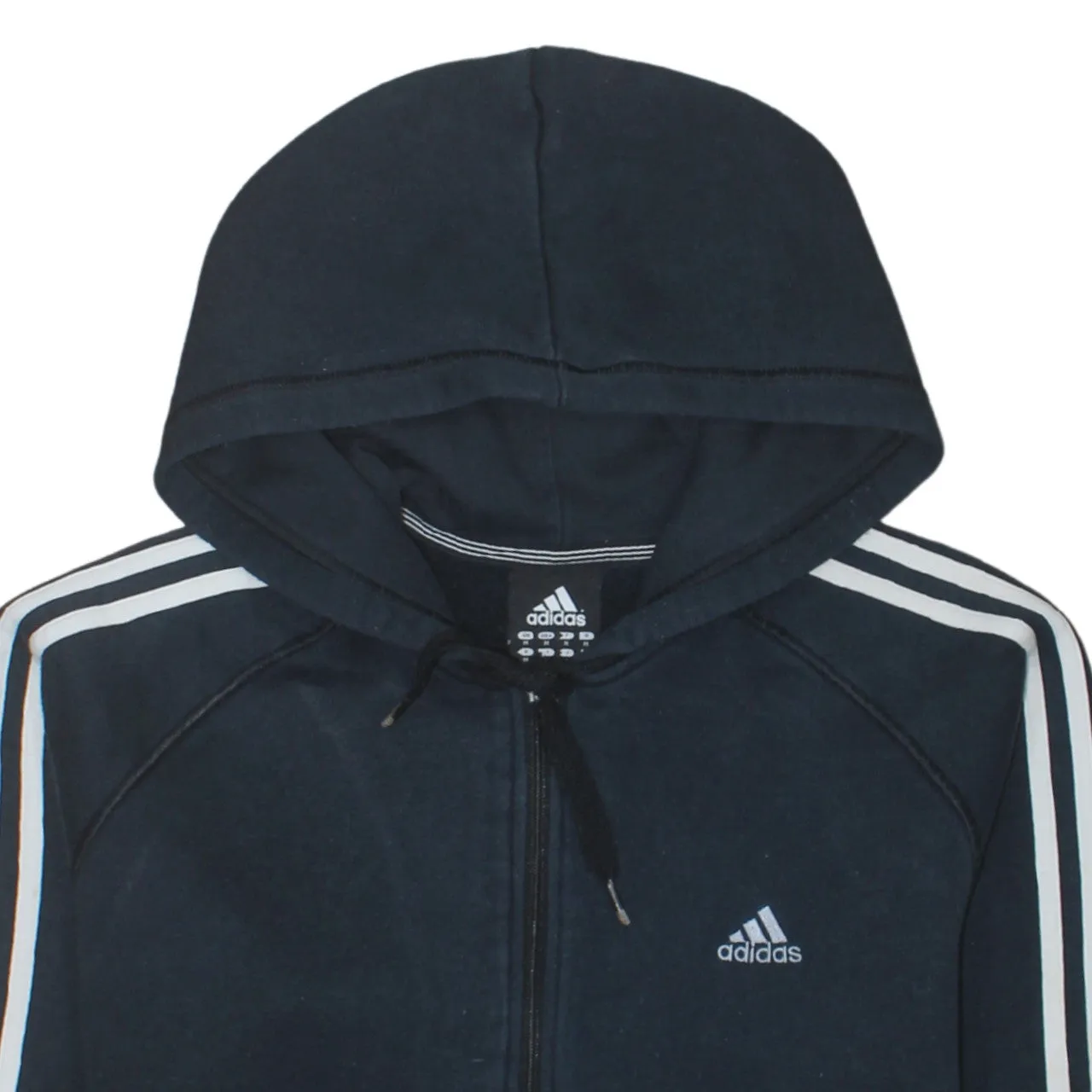 Adidas Black Full Zip Hoodie Men's Medium Three Stripe Sleeves Embroidered Logo Sweatshirt sold by Vintage Club product image thumbnail 3