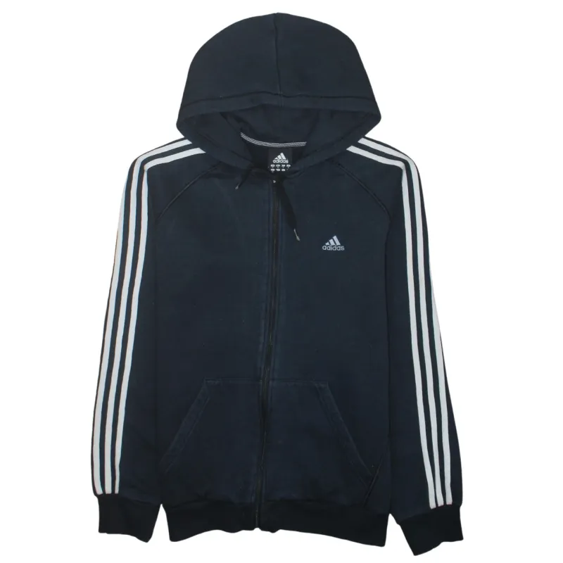 Adidas Black Full Zip Hoodie Men's Medium Three Stripe Sleeves Embroidered Logo Sweatshirt sold by Vintage Club